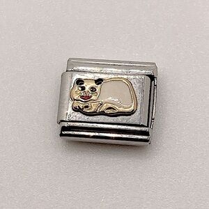 Zoppini Italian Charm Link 18k Gold Cream Colour Enamel Cat Stainless Steel